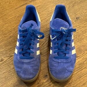 Adidas Men's Blue Suede Sneakers with White Stripes